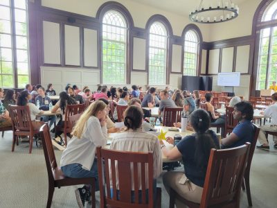 Students sitting at tables